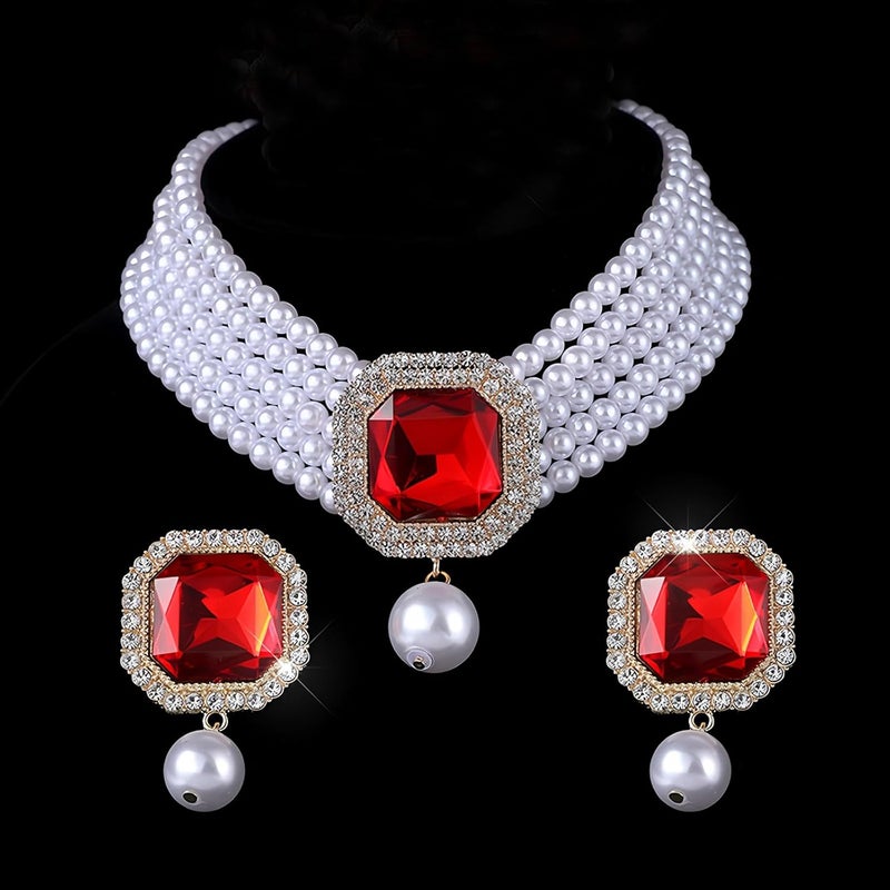 CIOOU Pearl Choker Necklace for Women Gold Crystal Rhinestone Pearl Collar Statement Necklaces Earrings Bridal Pearls Diamond jewelry Set for Wedding - Image 4